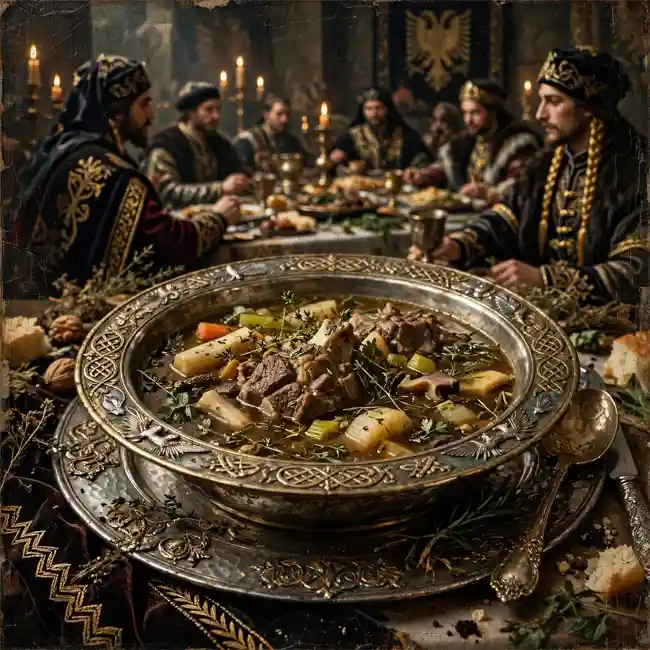 Highland Lamb, Wild Herb & Root Broth – royal court broths soup recipe from Albania