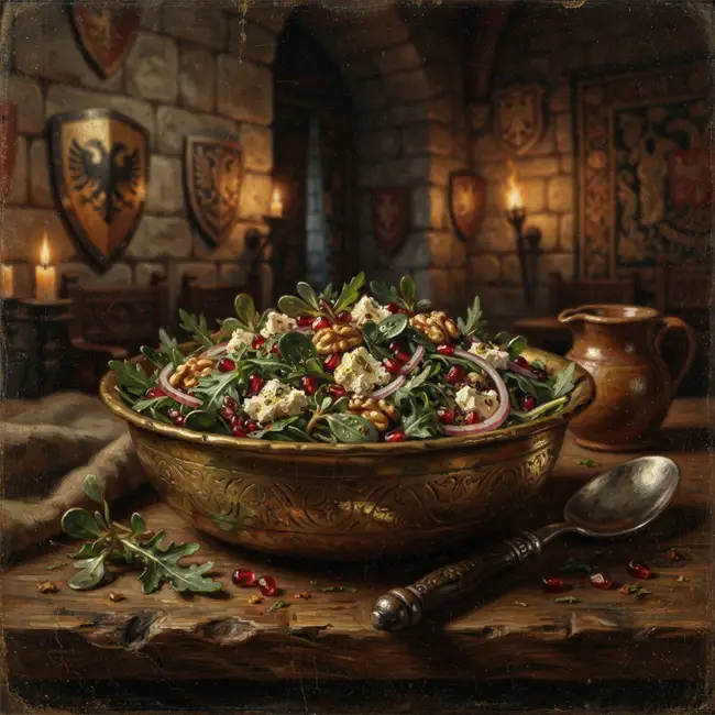 The Kastrioti Prince’s Pomegranate and Aged White Cheese Garden Salad – aristocratic garden greens salad recipe from Albania