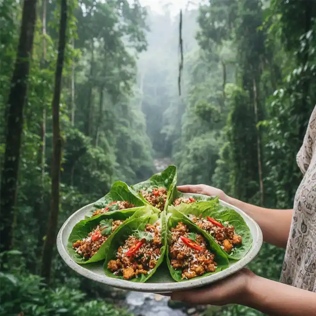 Keto Chicken Lettuce Wraps with Spiced Coconut Filling – Sugar-Free main dish recipe from Brunei