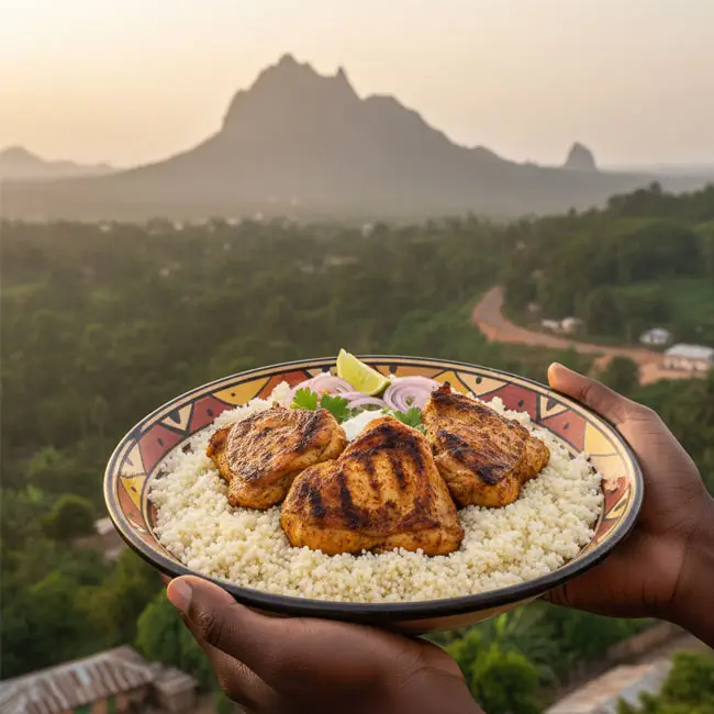 Attiéké with Grilled Chicken – High-Protein main dish recipe from Côte d’Ivoire