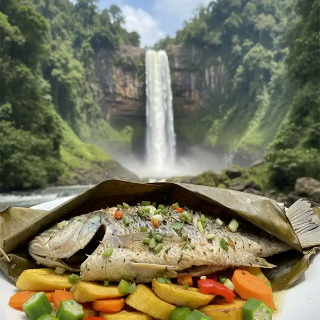 Steamed Guyanese Herb Fish with Vegetables – Healthy main dish recipe from Guyana