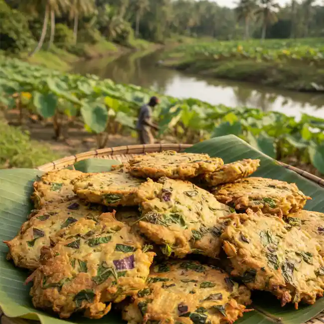 Savory Taro & Greens Fritters – Specialty snack recipe from Papua New Guinea