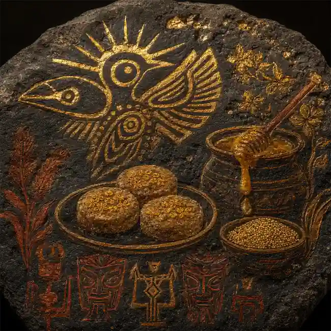 Sanxingdui Golden Sun Bird Honey and Osmanthus Millet Cakes – wild earth sweets and foraged bites recipe from Sanxingdui