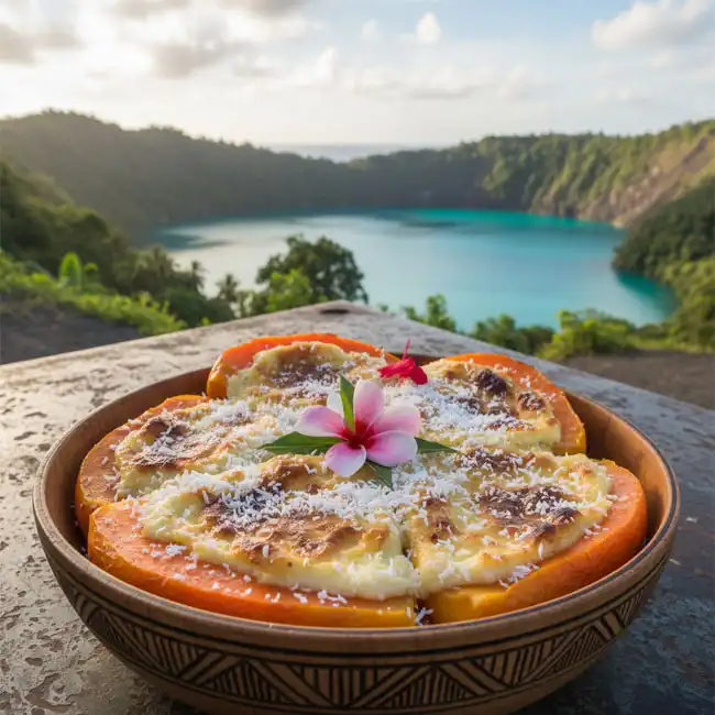 Baked Papaya with Coconut Custard – Tasty dessert recipe from Vanuatu